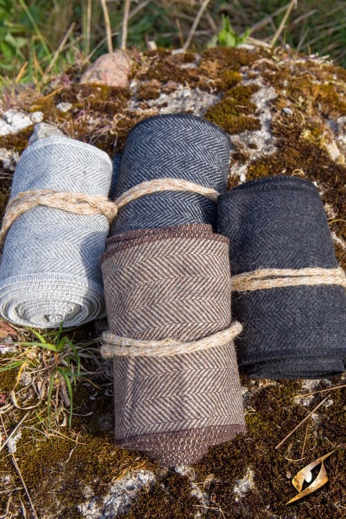 Benviklinger med sildebensmønster, brun, uldmix