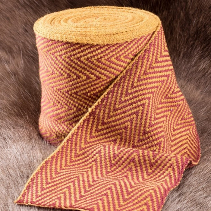 Vissegraatmotief stof geel-rood, 10 cm breed, per 7 meter