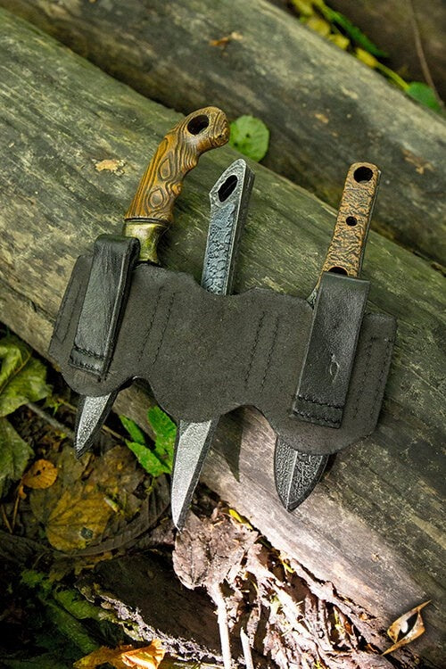 Houder voor LARP werpmessen zwart, incl. 3 messen