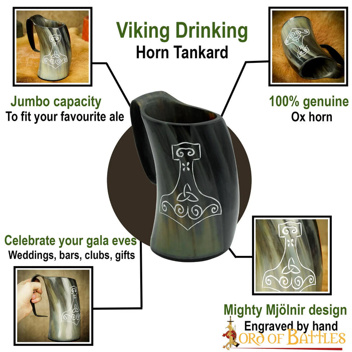 Viking horn mug with Thor's hammer, 500-650 ml