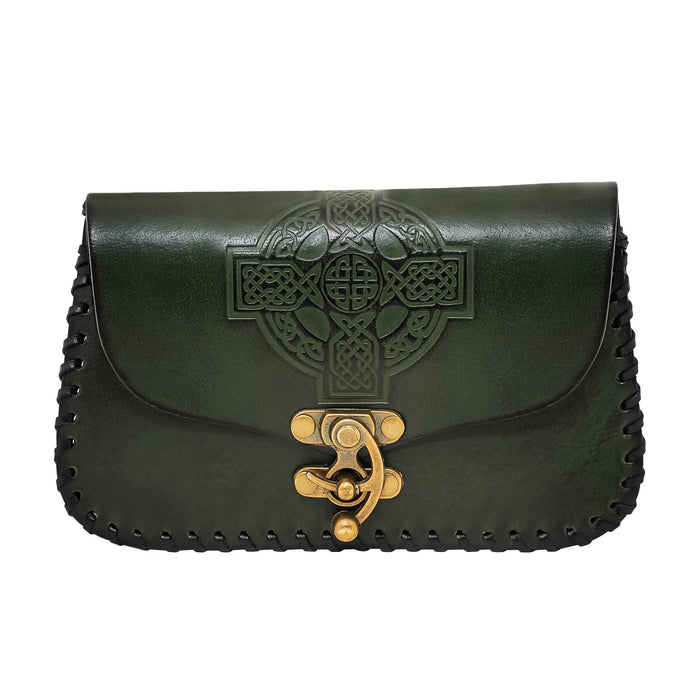 Leren tas met Keltisch kruis, groen