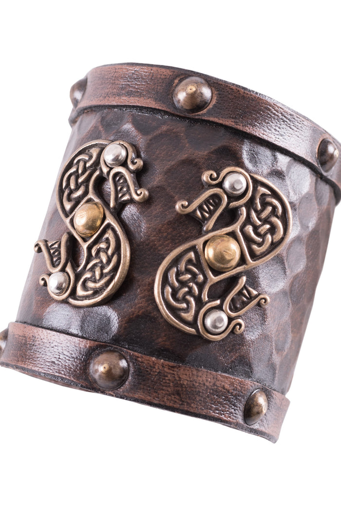 Viking bracelet with dragons, leather