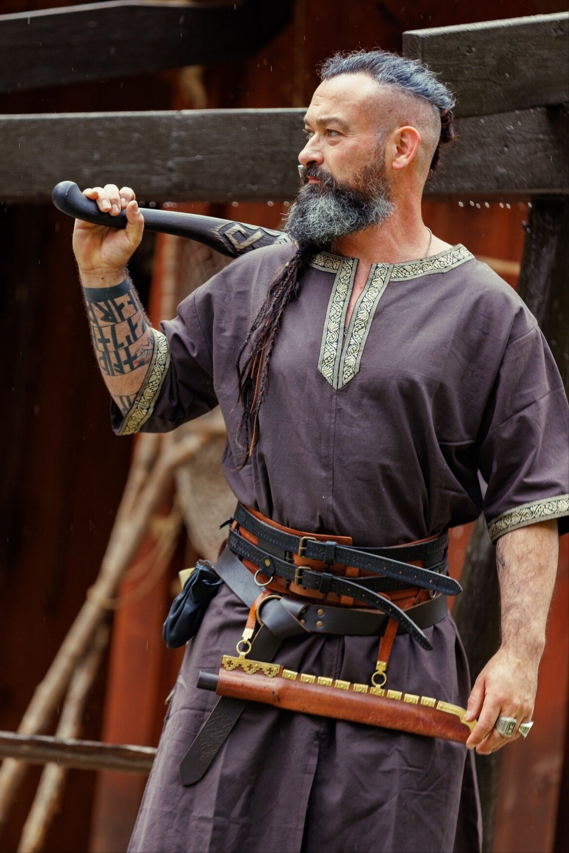 Celtic tunic, short sleeves, dark brown