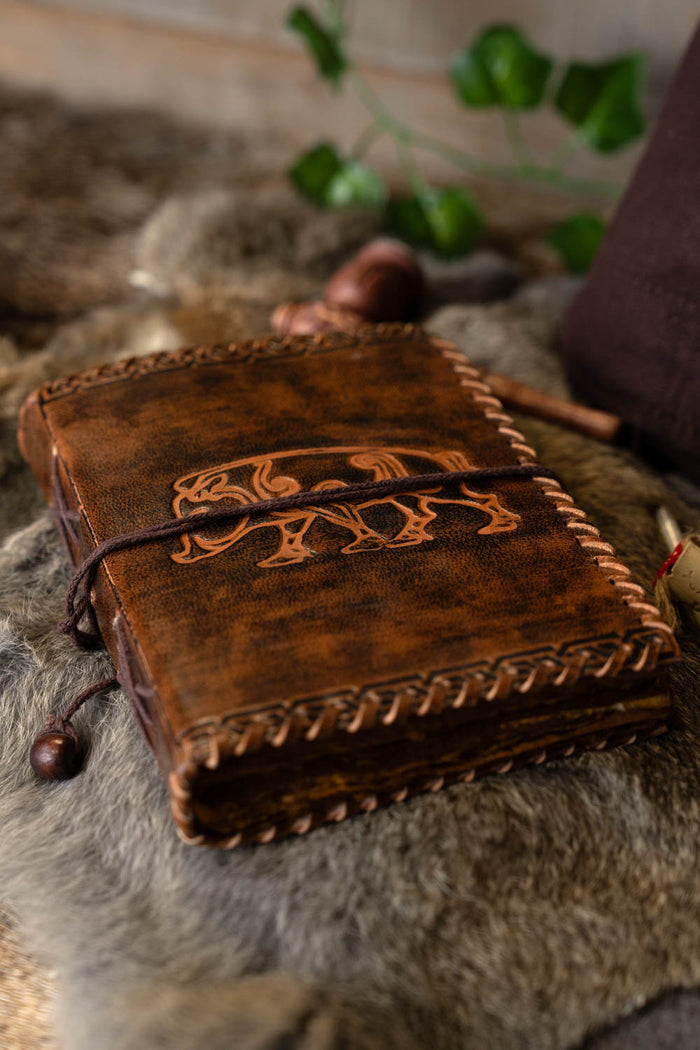 Leather journal Celtic boar