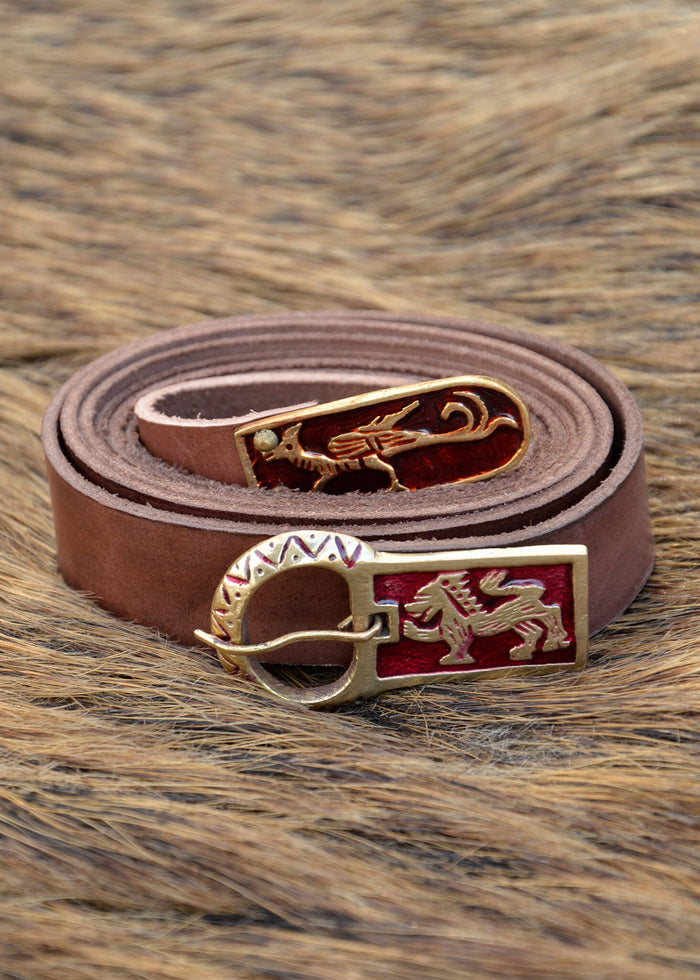 Emaljerat medeltida bälte, 165 cm, brunt