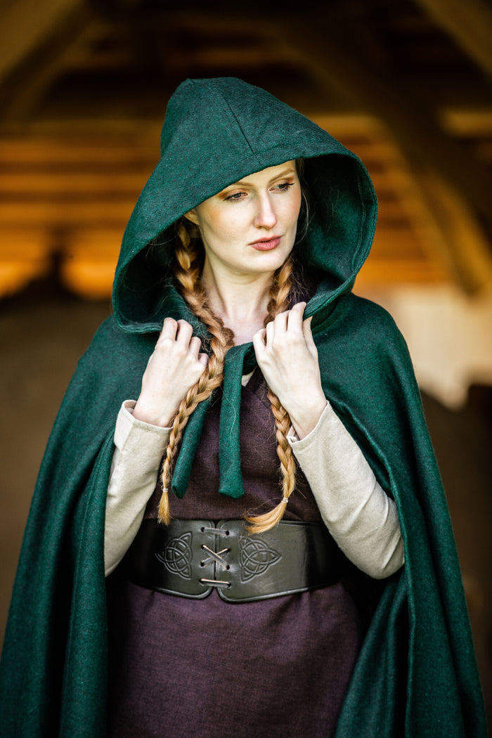 Średniowieczny płaszcz Karen, zielony, mieszanka wełny