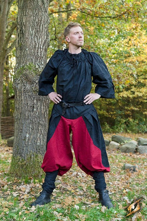 Pantaloni rinascimentali Raphael, rosso-nero