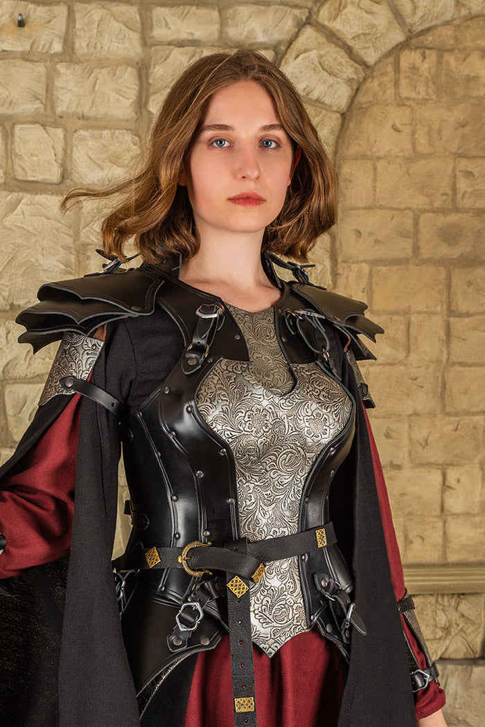 Leather ladies armor Morgana, black-silver