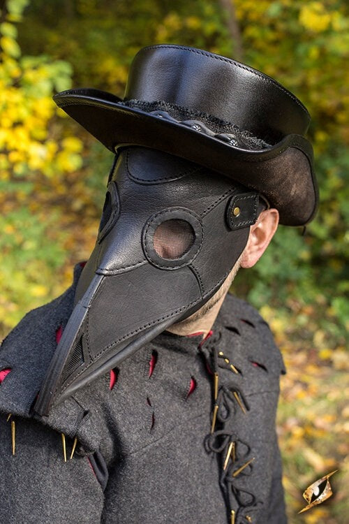 Masque de médecin de la peste en cuir, noir