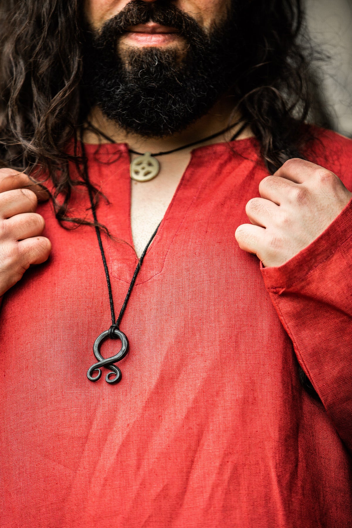 Wikińska tunika Halvar, len, czerwona