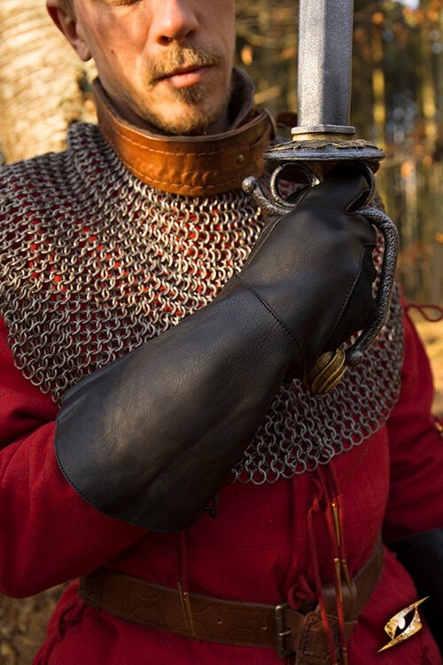 Gants médiévaux en cuir, noir