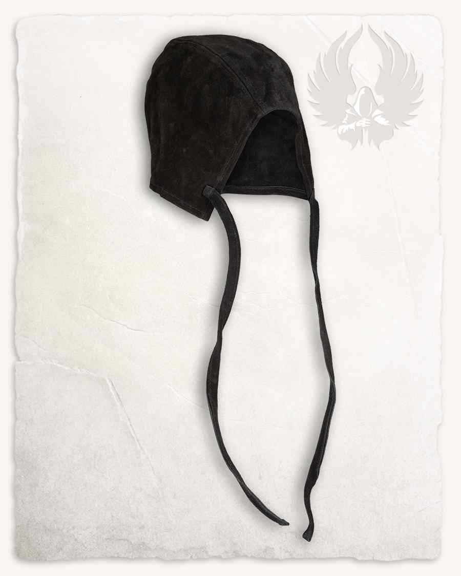 Medieval Coif Martinus, Suede Leather, Black