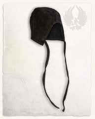 Medieval Coif Martinus, Suede Leather, Black