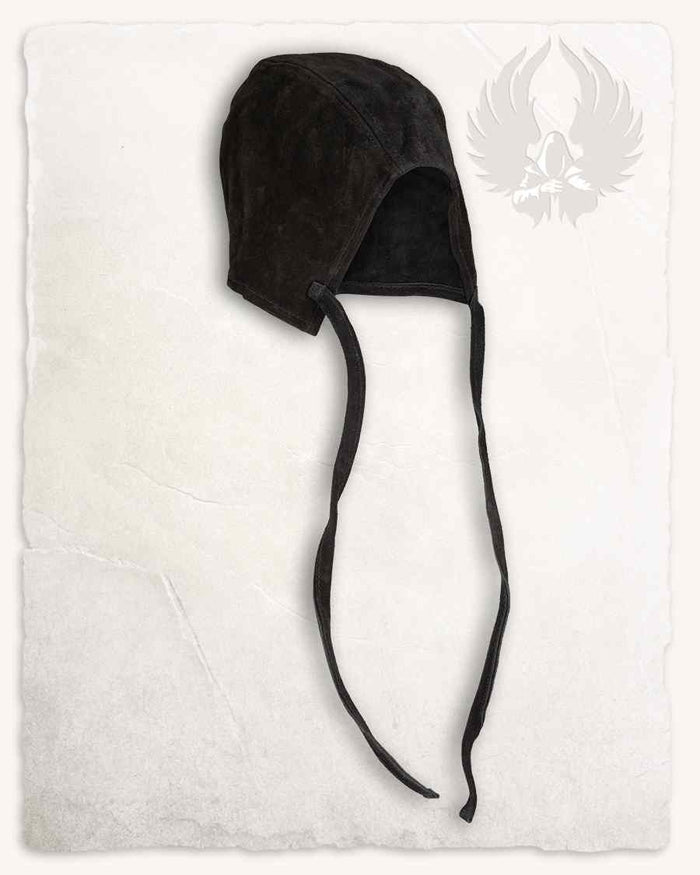 Medieval Coif Martinus, Suede Leather, Black