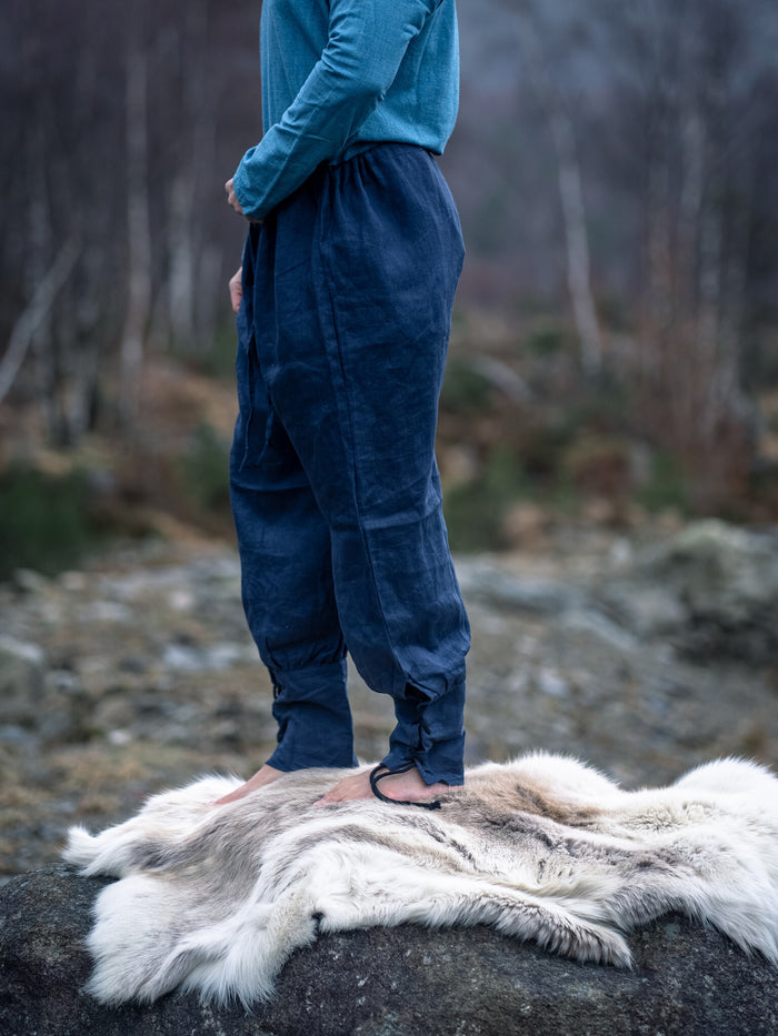 Lniane spodnie wikińskie Odin, niebieskie