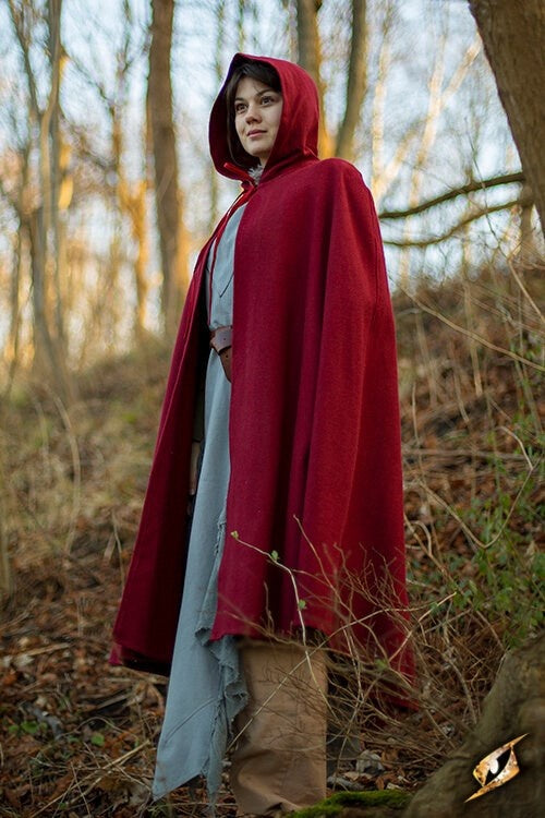 Hooded Wool Cape, dark red