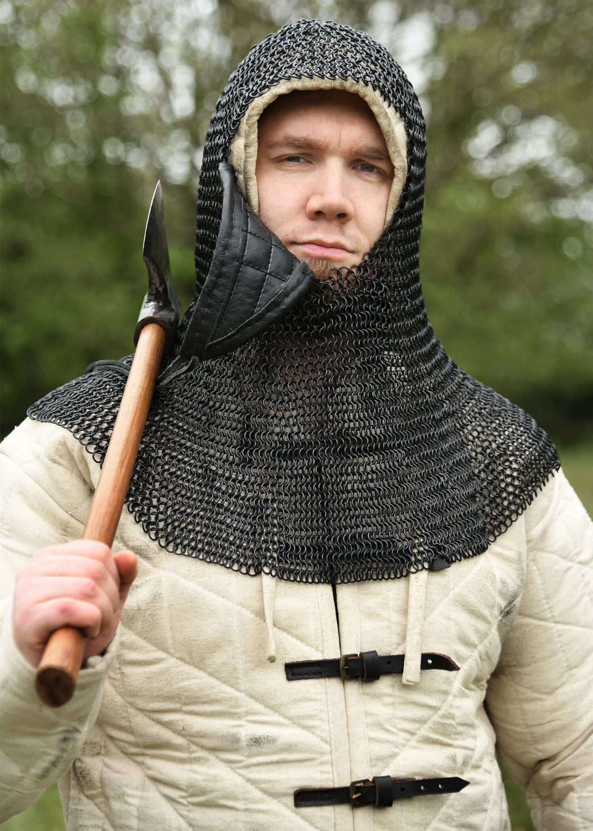 Maliën coif met driehoekige ventail, gebronsd, 8 mm