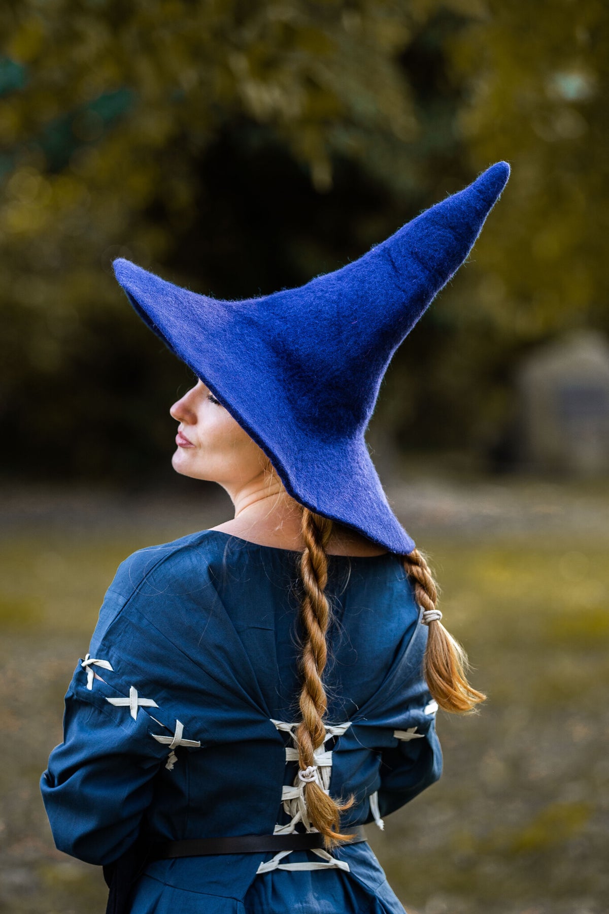 Witch hat, wool felt, blue