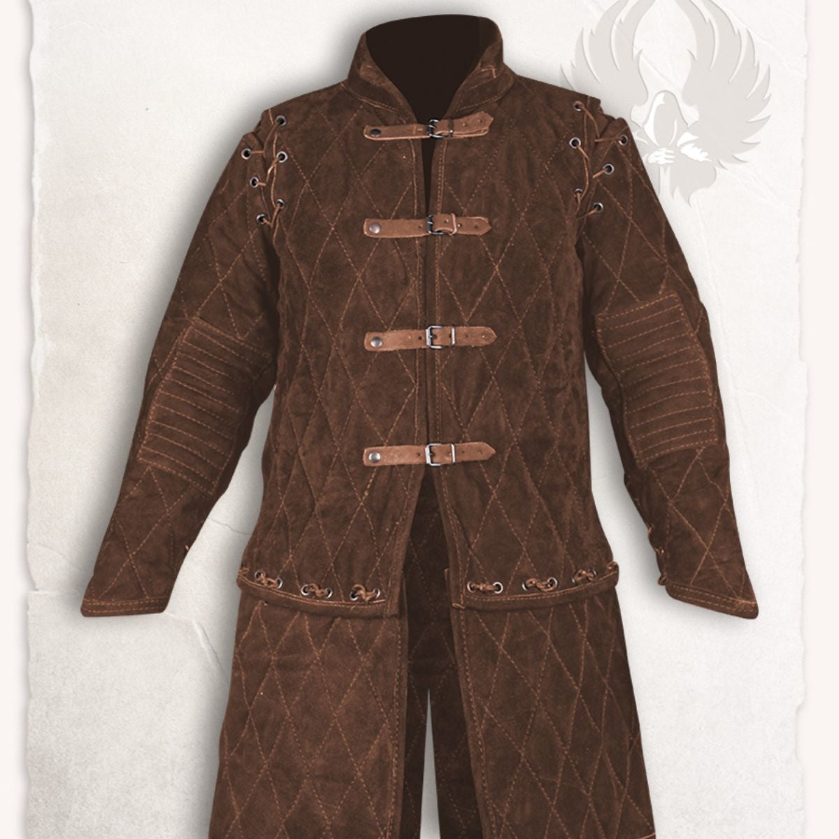 Gambeson Arthur in pelle scamosciata, set completo, marrone