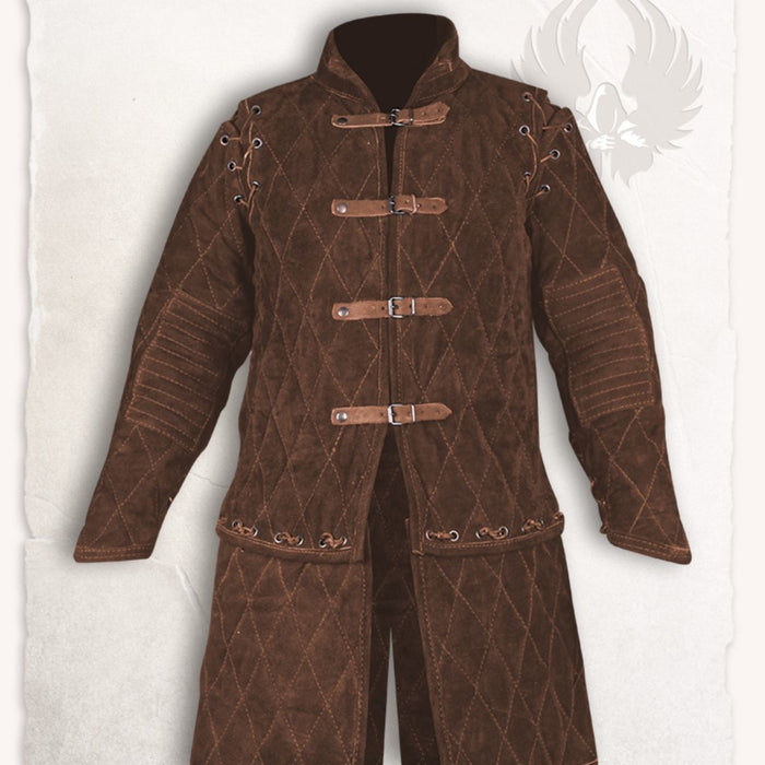 Gambeson Arthur in pelle scamosciata, set completo, marrone