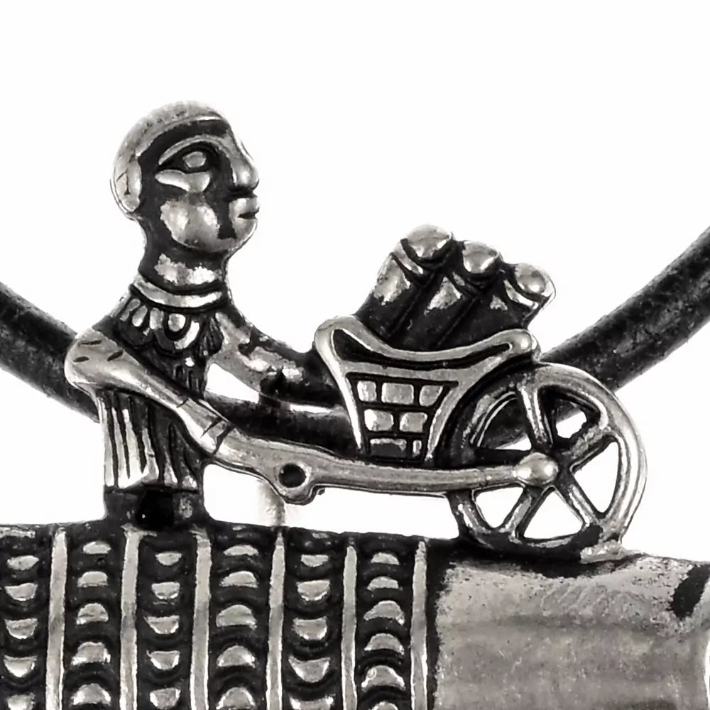 Pilgrim badge phallus with wheelbarrow, silvered bronze