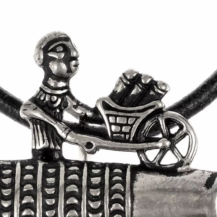 Pilgrim badge phallus with wheelbarrow, silvered bronze