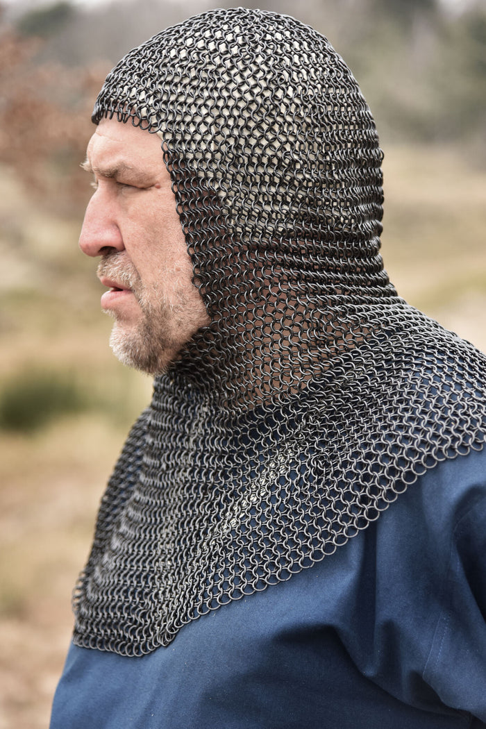 Chainmail coif with square neck, galvanized, 8 mm