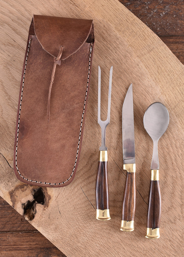 Holz Besteckset mit Hülle, Edelstahl