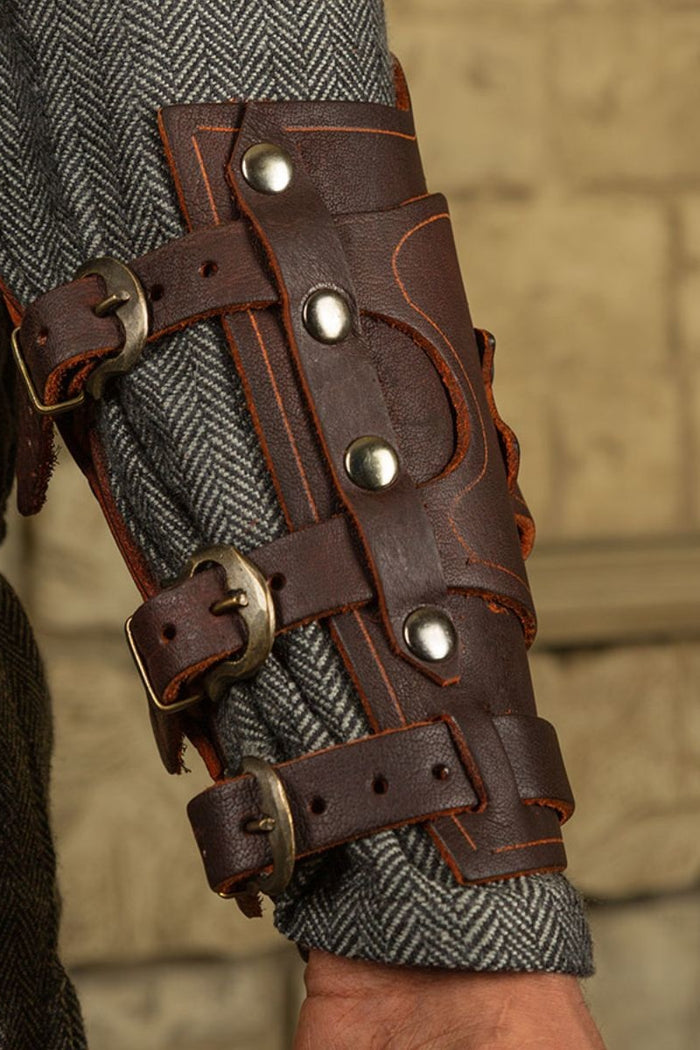 Bracer Geralt for vials, forearm guard, brown, left