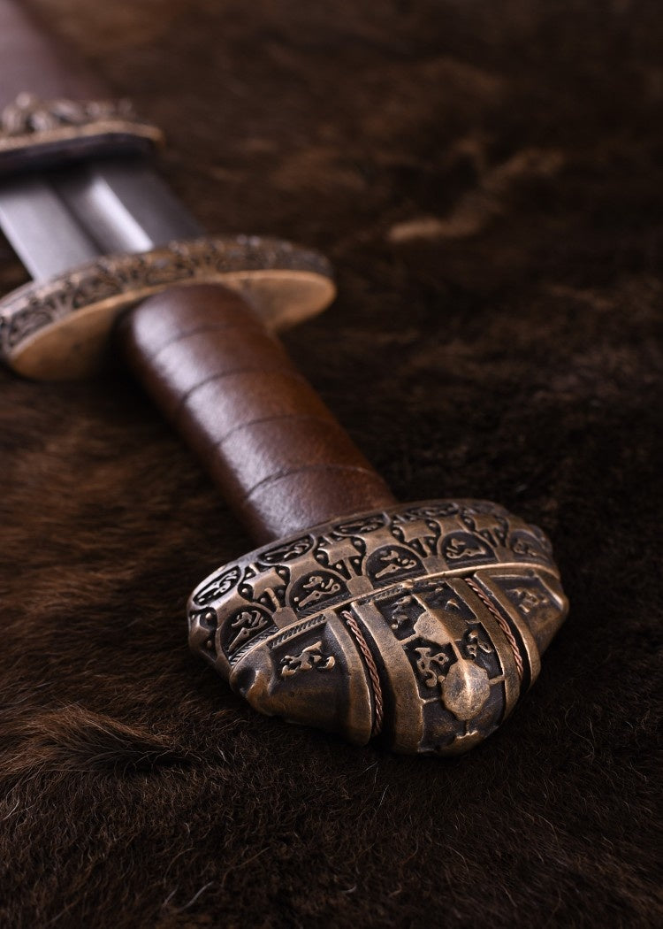 Épée Viking île Eigg acier de Damas, cuir poignée, semi-tranchant