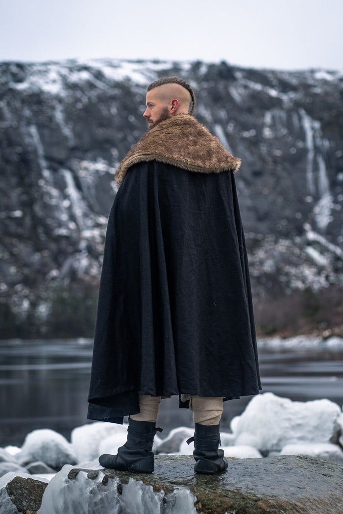 Fur cloak John, black, wool mix
