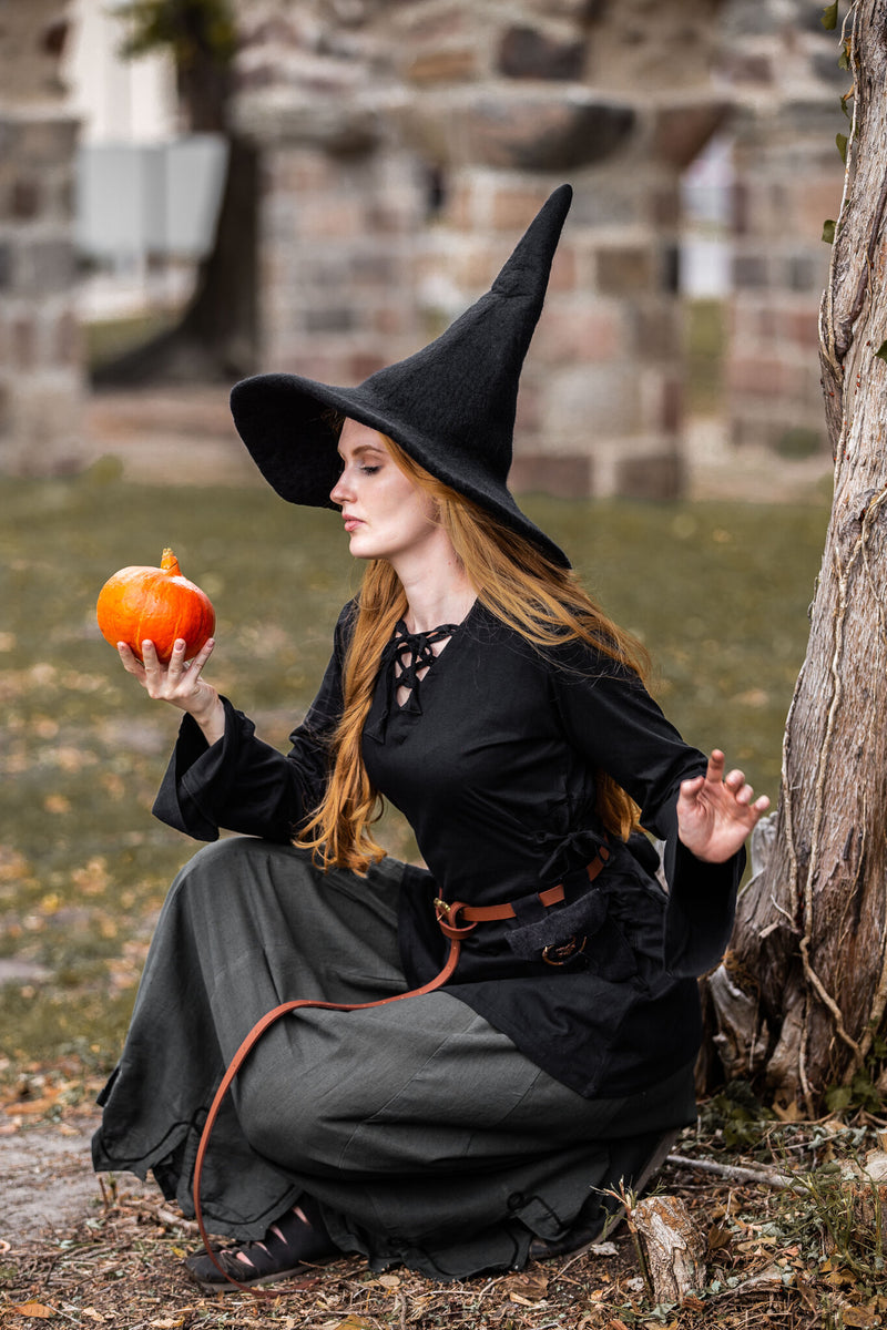 Kapelusz czarownicy, czarny, filc wełniany