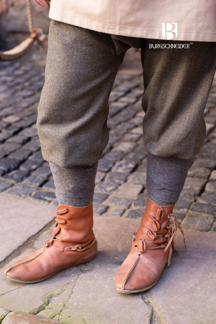 Pantaloni vichinghi Ivar a motivo spigato, misto lana, grigio oliva