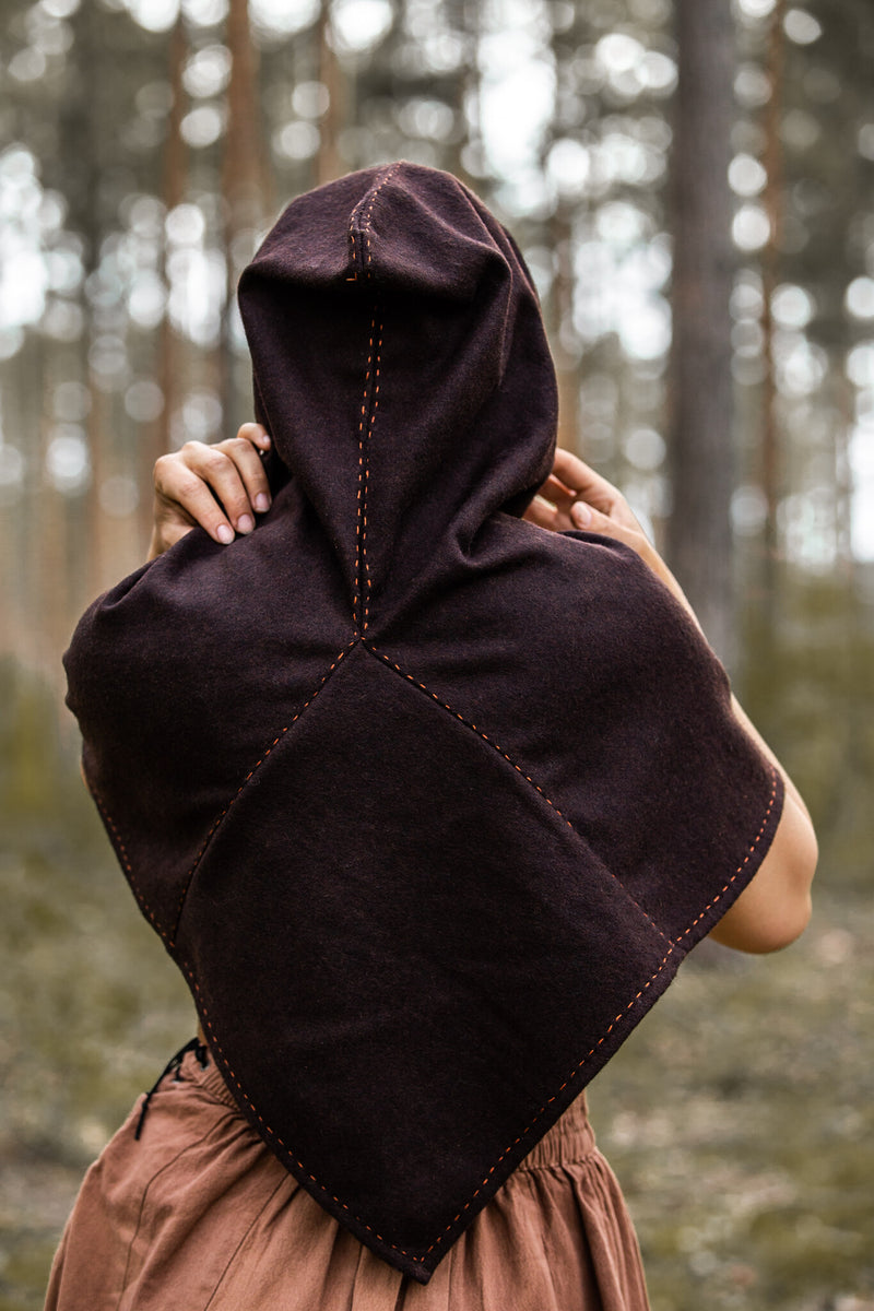 Capuchon Skjoldehamm Halfdan, marron, mélange de laine