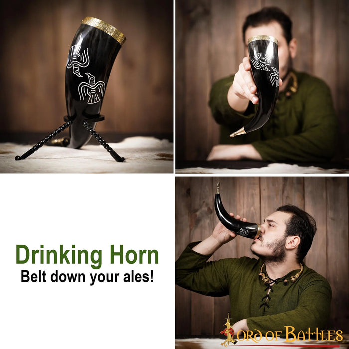 Chifre de beber Odin gravado, 300-500 ml
