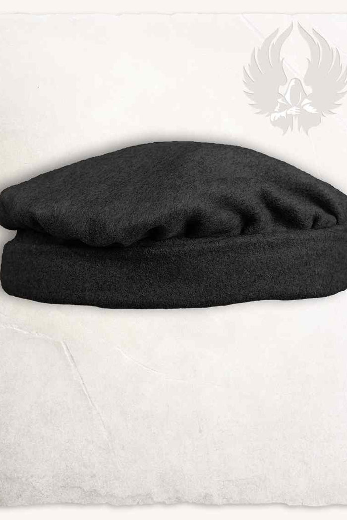 Middeleeuwse muts Armin wol, zwart, wolmix