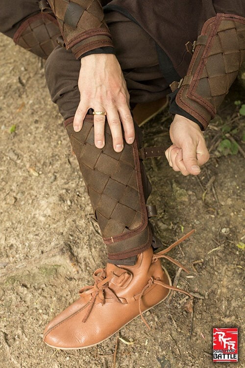RFB leather Viking greaves, brown, pair