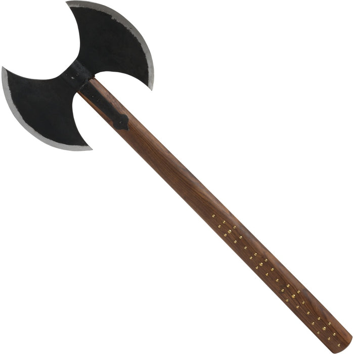 Dubbele Vikingbijl met messing decoratie, semi-scherp