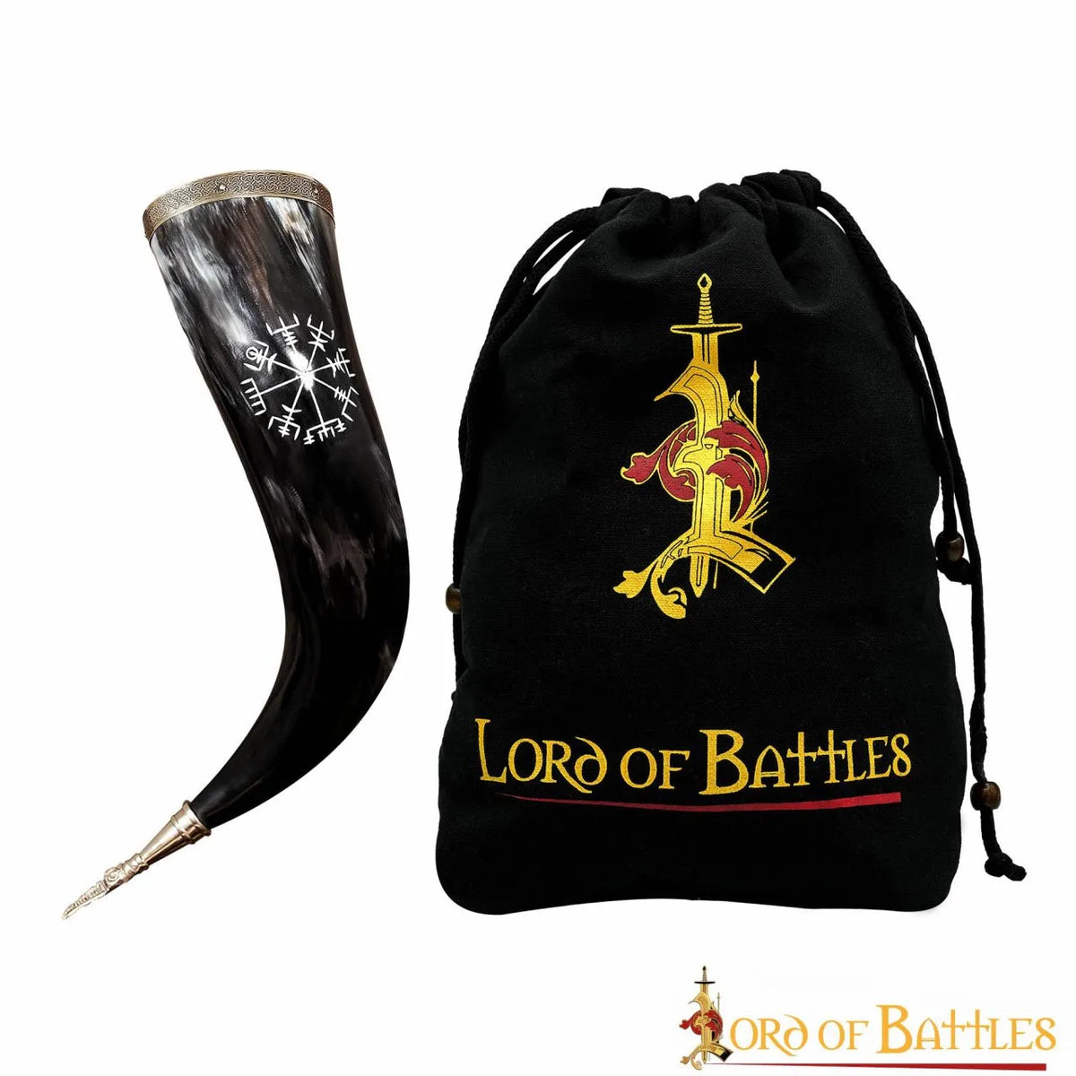 Drinkhoorn met vegvisir en messingen beslag, 300-500 ml