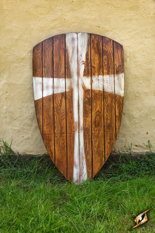 LARP kite shield wood with white cross