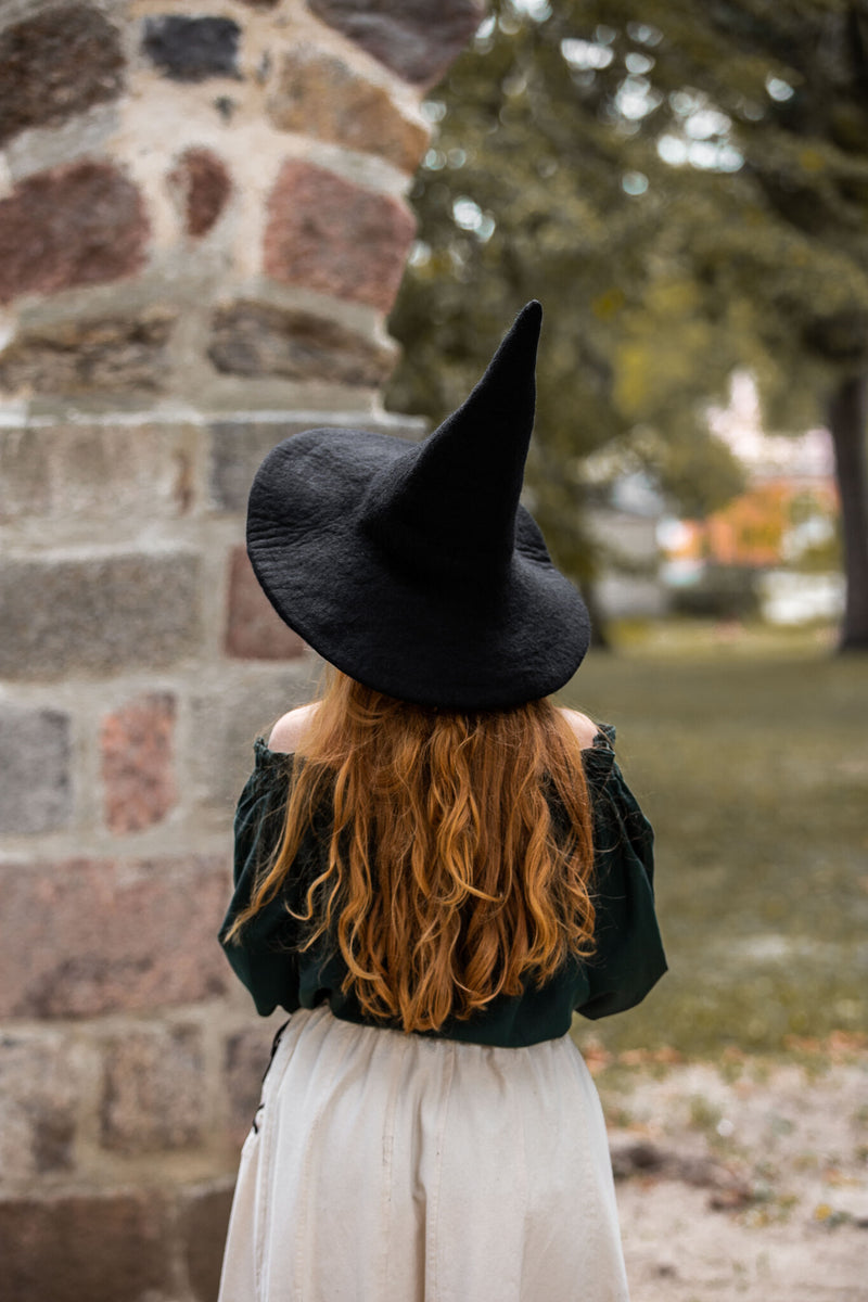 Kapelusz czarownicy, czarny, filc wełniany