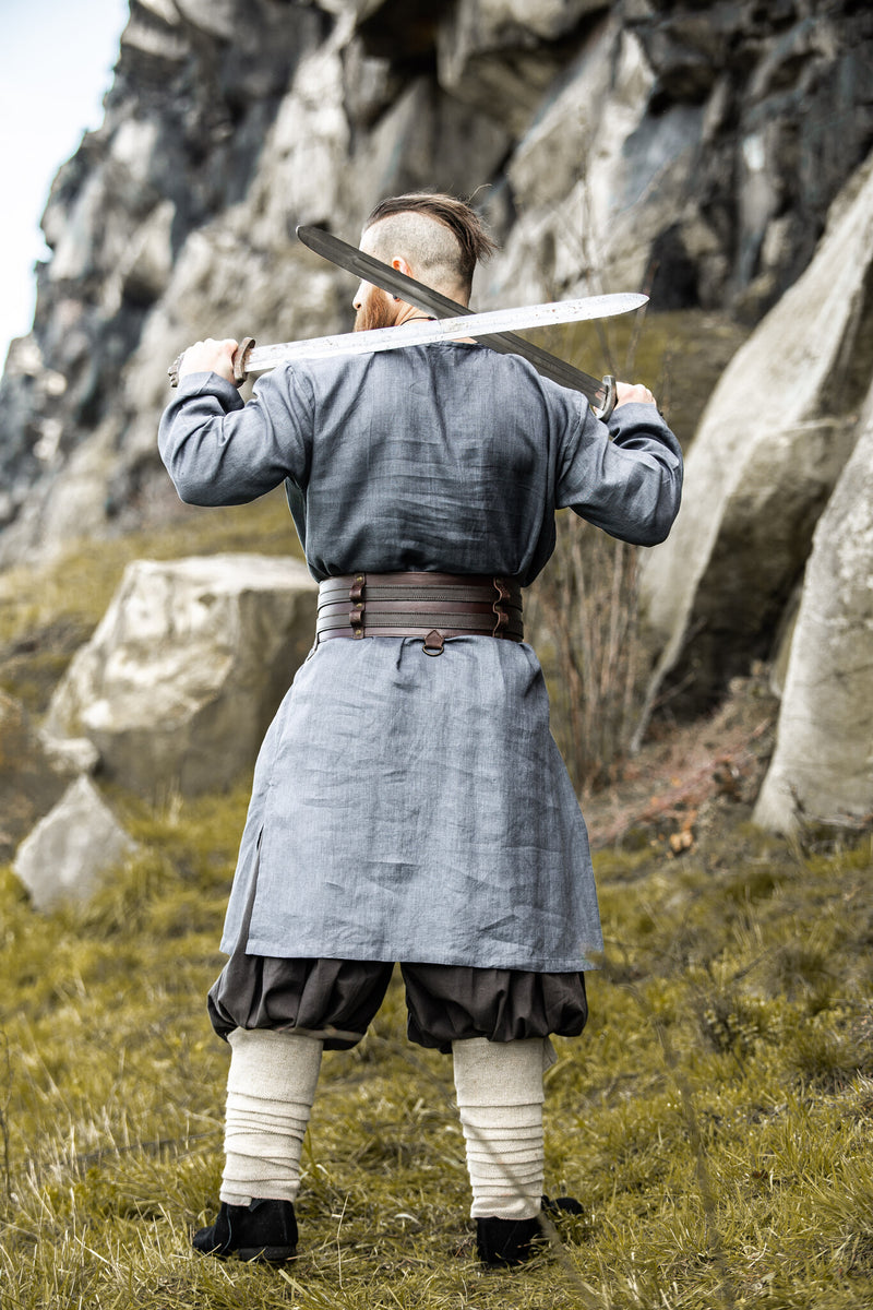 Viking tuniek Halvar linnen, blauw-grijs