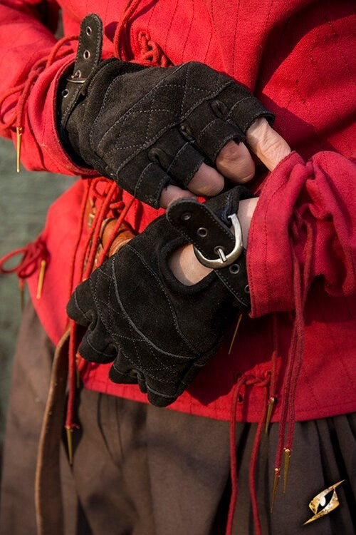 Guanti in pelle scamosciata senza dita, neri