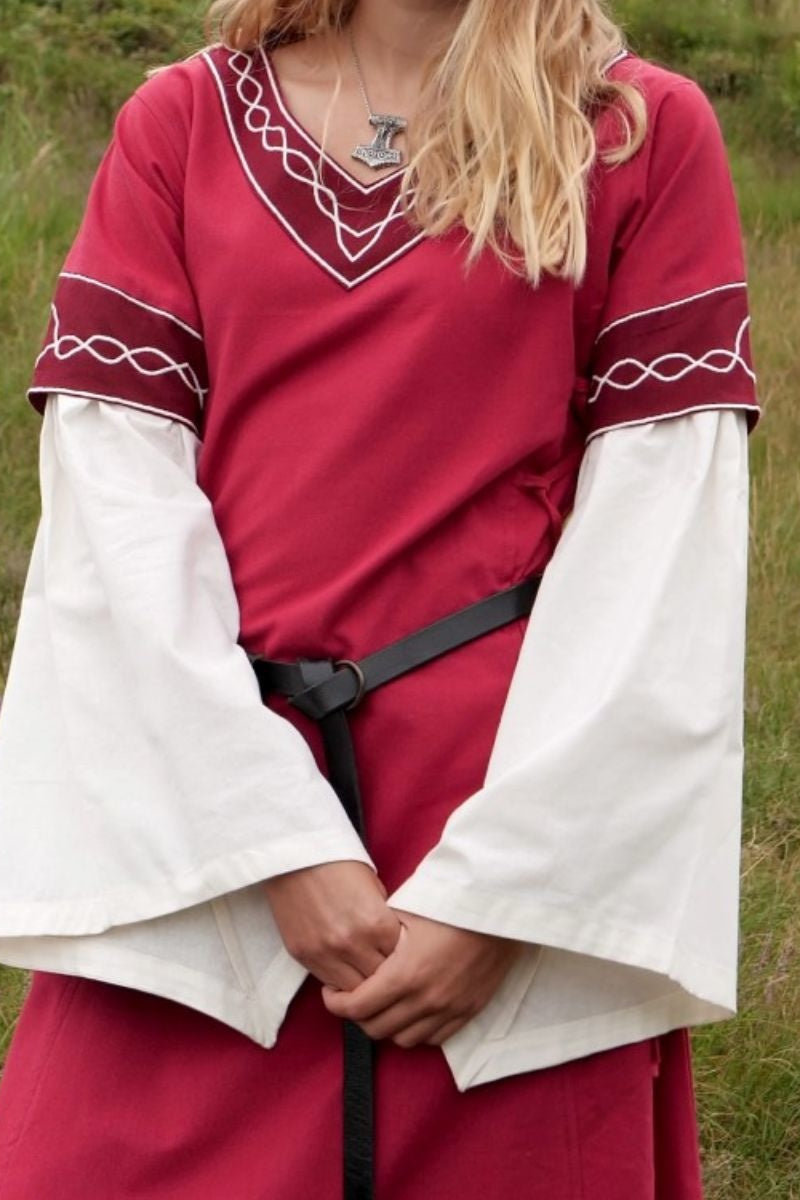 Gotische jurk Fiona, rood-naturel