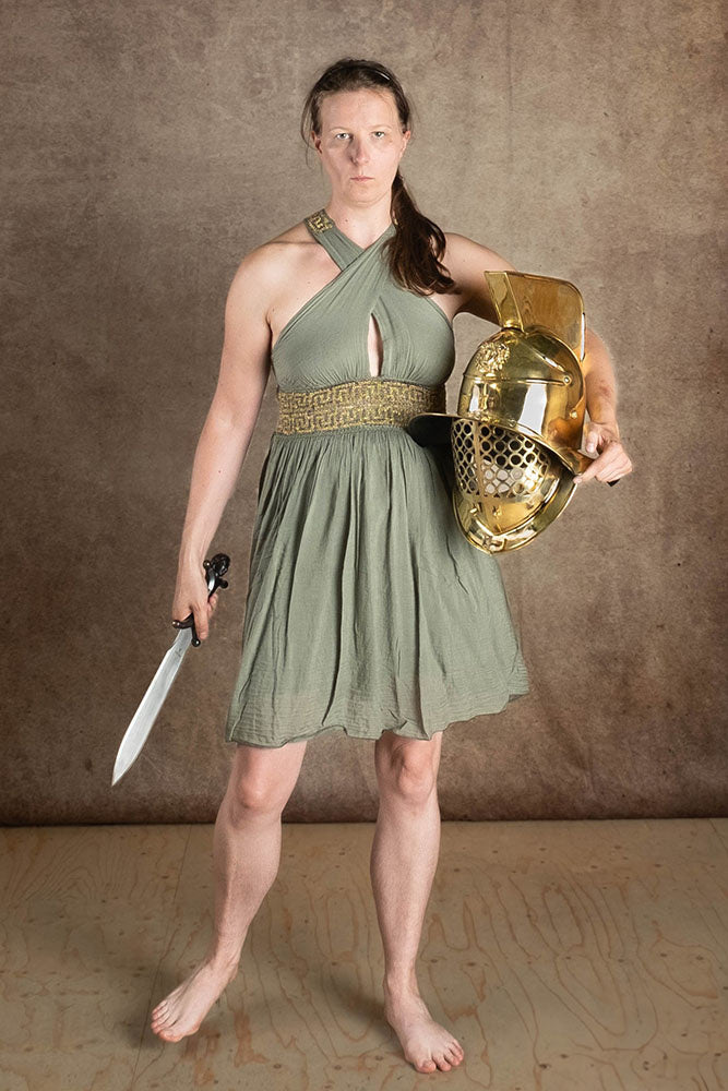 Göttinnenkleid Persephone kurz, naturgrün