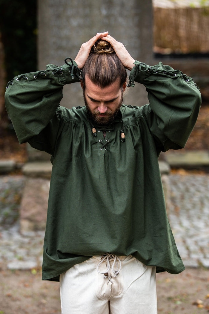 Piratskjorte med snører, grøn