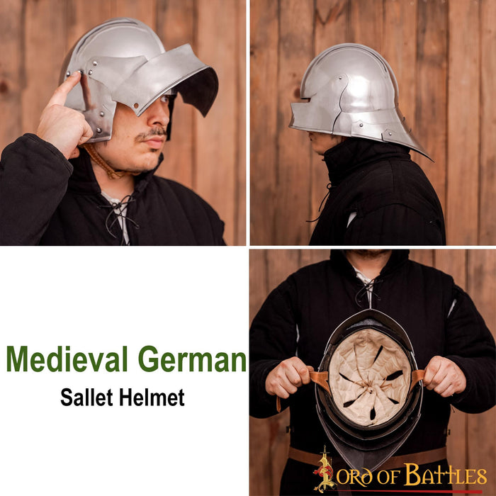 Tysk sallet med nakkebeskyttelse, 2 mm (battle-ready)