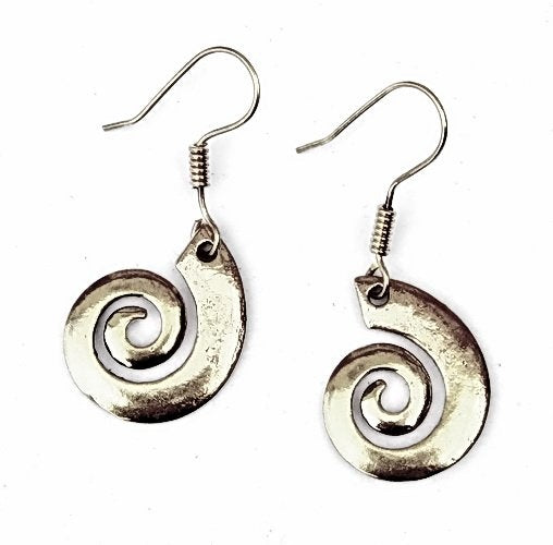 Boucles d'oreilles celtique avec spirale, bronze argenté