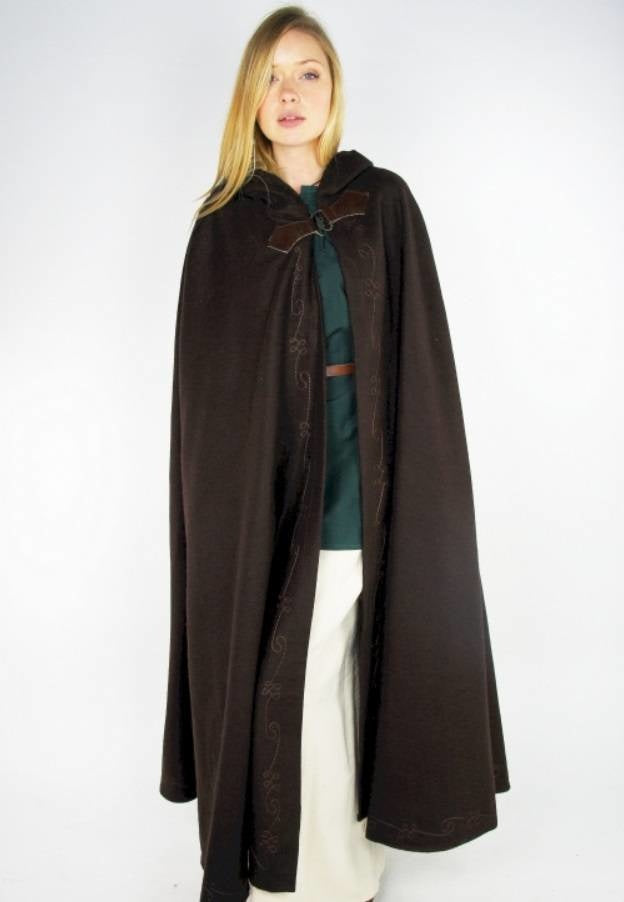 Embroidered cloak Damia with fibula, black, wool mix