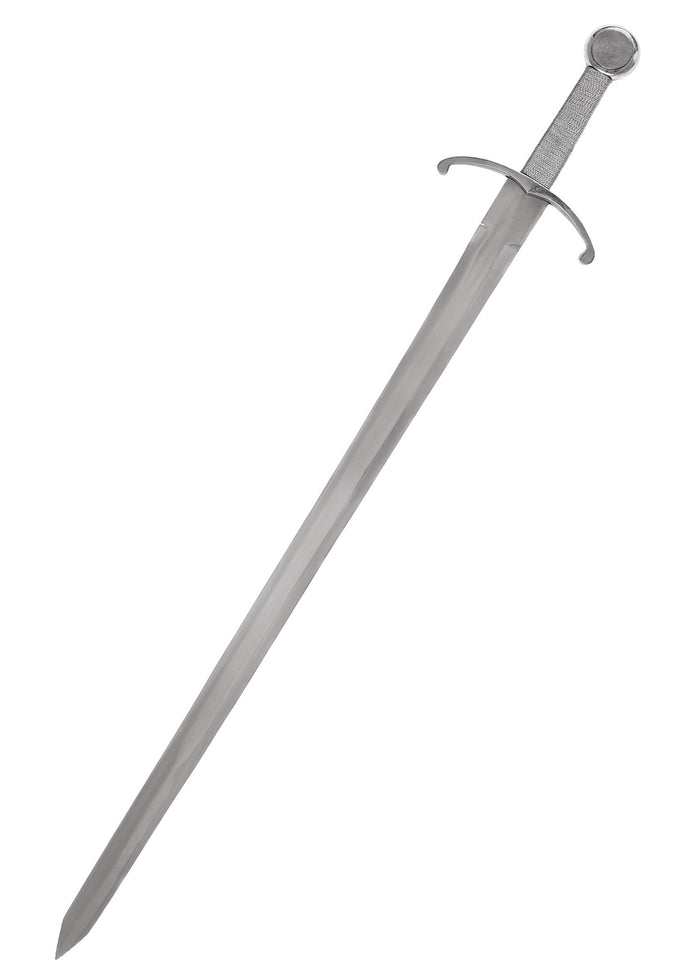 Średniowieczny miecz z zakrzyżowaną jelcem, półostry